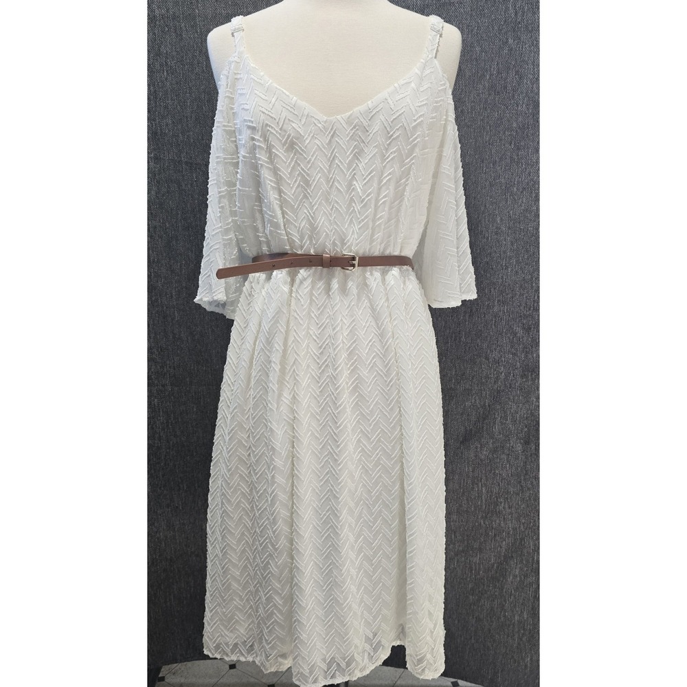 Torrid Size 2 Ivory Off-Shoulder Textured Chiffon Dress Belted NWT